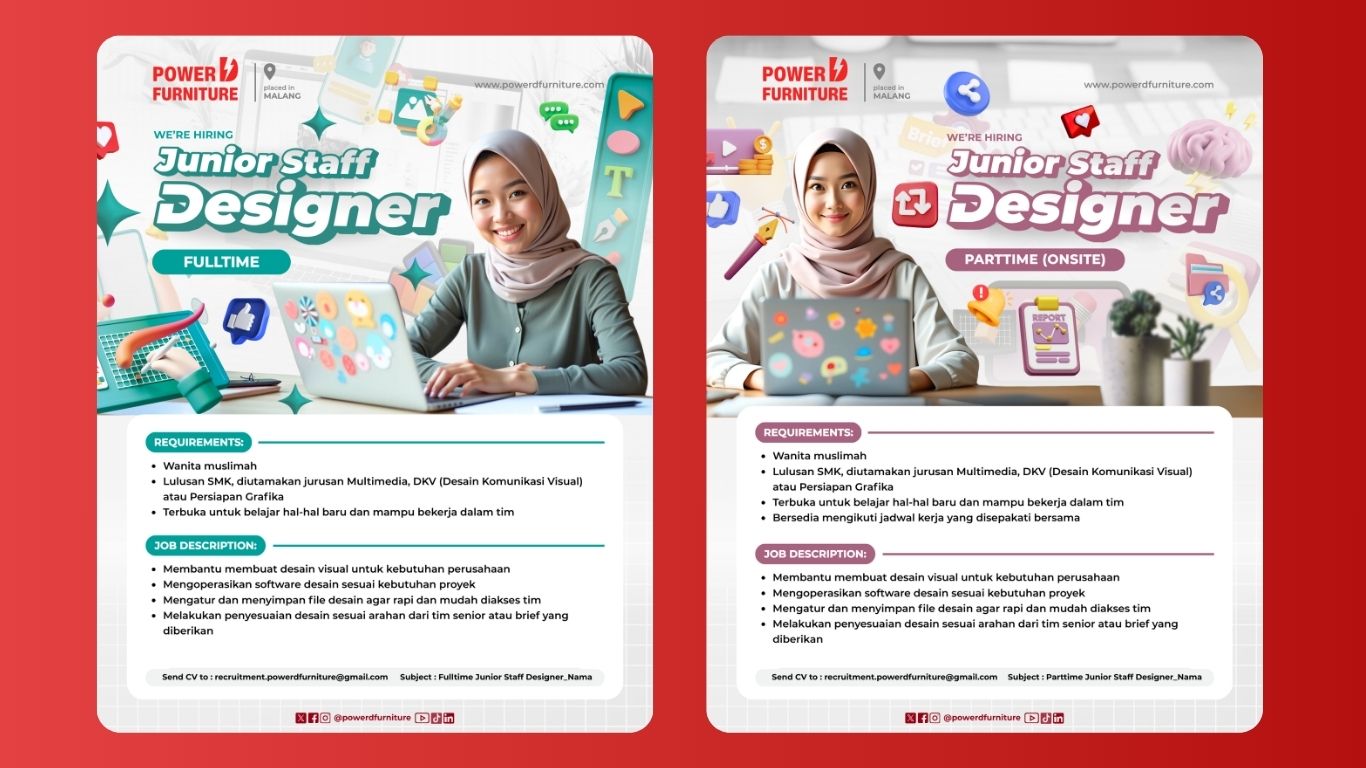 lowongan kerja powerd designer posisi junior staff designer fulltime dan junior staff designer parttime